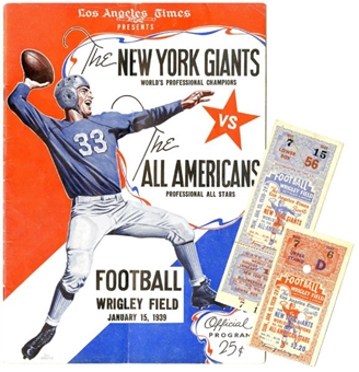 1939 First Pro Bowl Program With Pair of Ticket Stubs 
